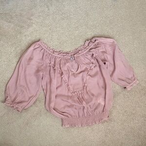 Y2K Silk Peasant Blouse pink Guess by Marciano Sheer Size S